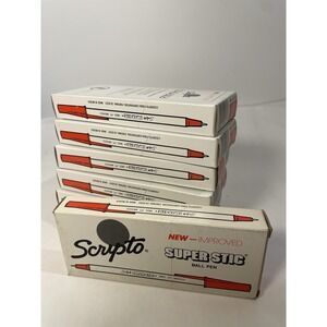 Lot of 7 boxes  of Vintage Scripto Super Stic Red Ballpoint 10 Pens per box